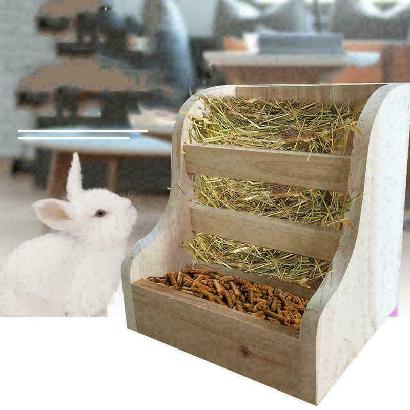 Rabbit Totoro Guinea Pig Hay Wooden Feeder Straw Frame Feeder Pine Cage Nat U4A3