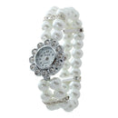 Metal Strap Rhinestone Bead Watch 25mm White For Women A7O9