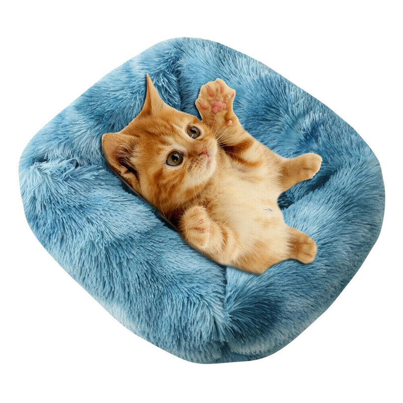Pet Nest Soft Plush Kennel Cat Dog Bed Warm House Puppy Cushion (Blue M)