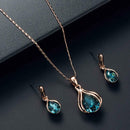 Water Drop Earrings Crystal Pendant Necklace Set Women Wedding Jewelry Gift