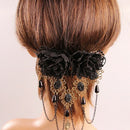 Gothic Retro Black Fringed Flowers Lace Headdress Fashion Hair Clip Jewelry