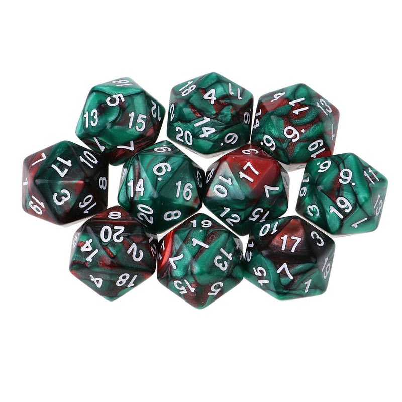 Set of 10 Green Coffee D20 Acrylic Dice for RPG D&D Gaming Twenty Sided Die