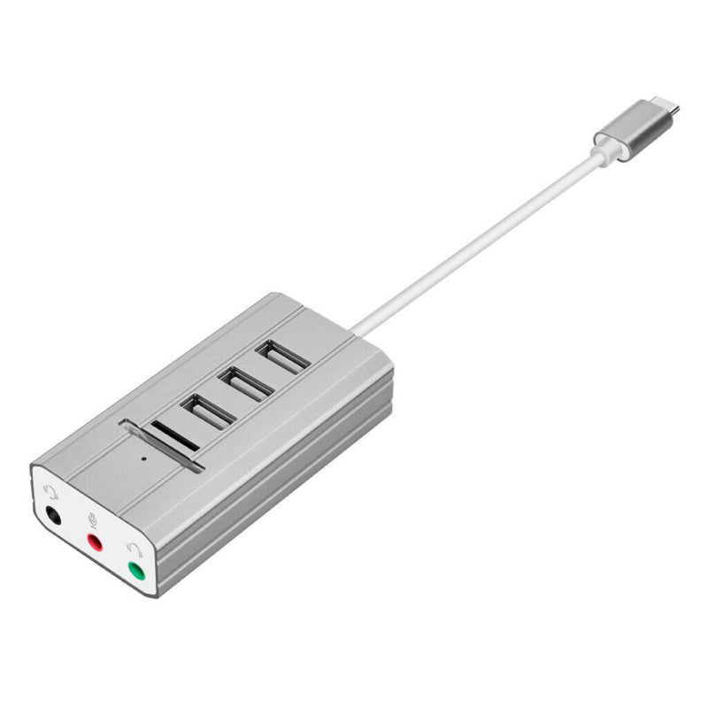 USB Typc C to 3 port USB 2.0 hub splitter TF card SD card Reader gray