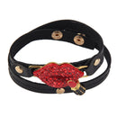 Fashion Lady Double Layer Full Rhinestone Lip Lipstick Leather Bracelet Red A