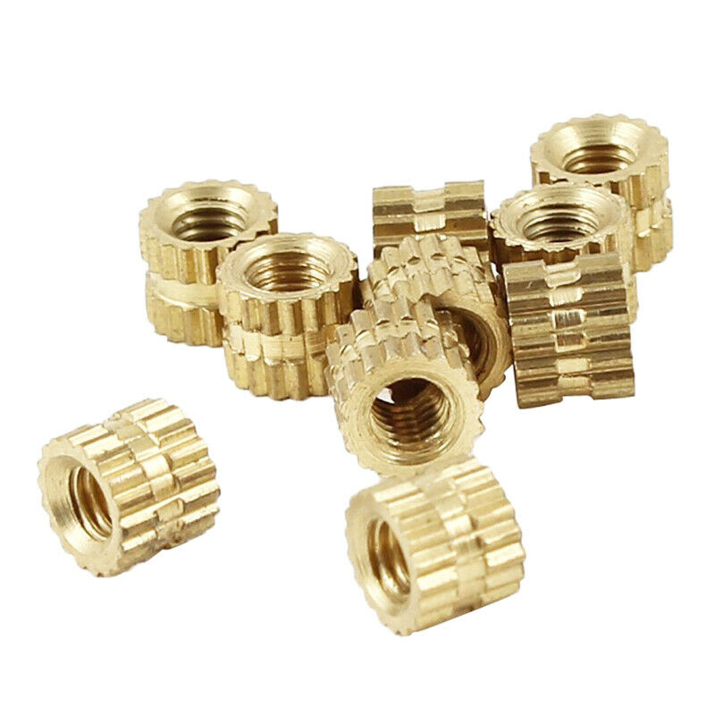 M2 x 3mm Brass Cylinder Knurled Threaded Round Insert Embedded Nuts 100pcs P2Y3
