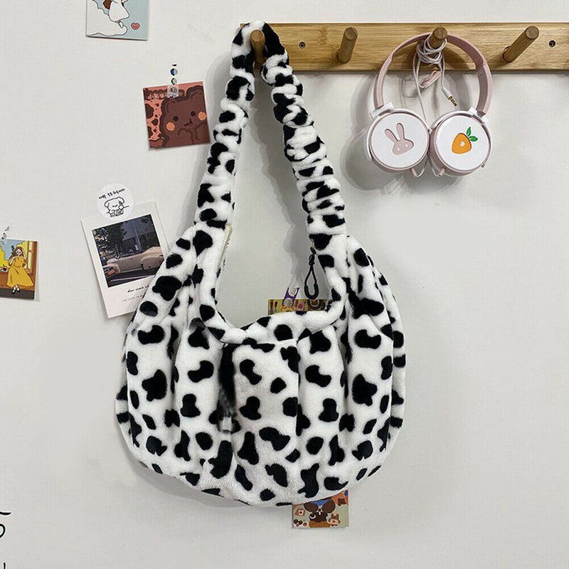 Fashion Pleated Dumplings Women Handbags Cow Printed Big Capacity Messenger Bags