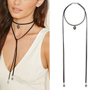Gothic Black Velvet Choker Beads Charm Pendant Necklace Boho Long Chain