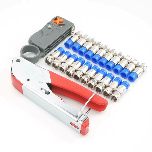 Coaxial Compression Connector Stripper Crimper Tool Kit For RG6 RG59 Coax JEP