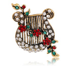 Christmas`Crystal Enamel Brooch Pin Harp Lute Collar Rhinestone Brooches`Jew Kw