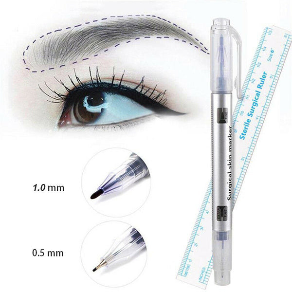 Waterproof 2Pcs Microblading Tattoo Eyebrow Skin Marker Pen And Measure Ruler