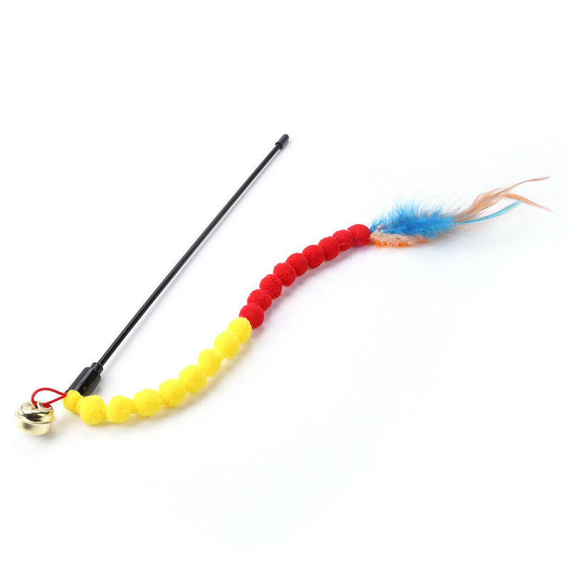 Cat Teasing Stick Colorful Pompom Feather Wand Fun Pet Teaser Rod Toys (02)