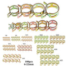 100x Spring Clip Set Water Pipe Fuel Hose Air Tube Clamp Fastener 6-22mm 10Sizes