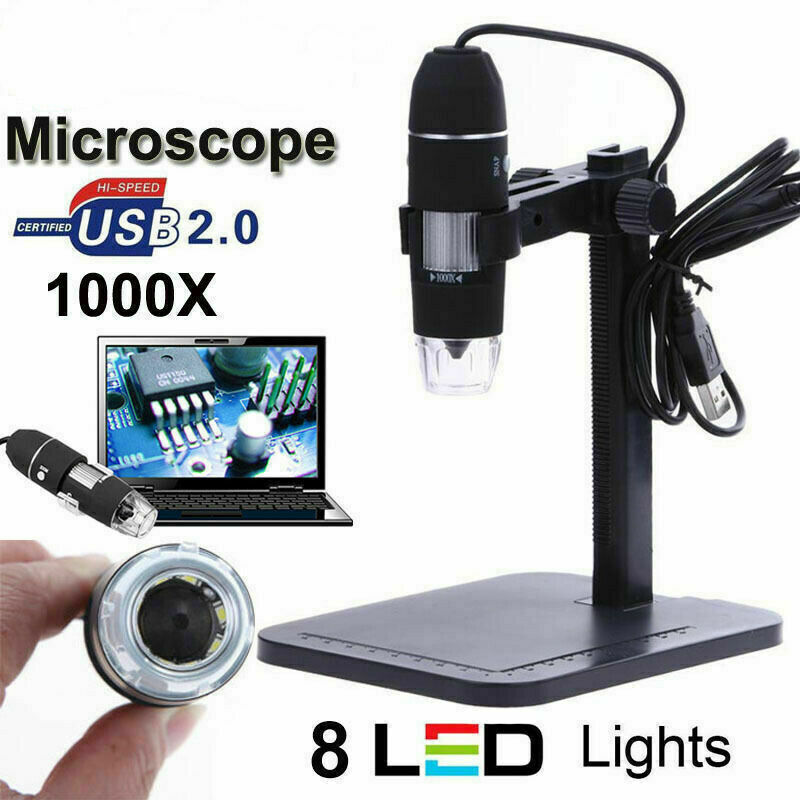 8 LEDs 1000X 10MP USB Digital Microscope Endoscope Magnifier Camera w/ Stand