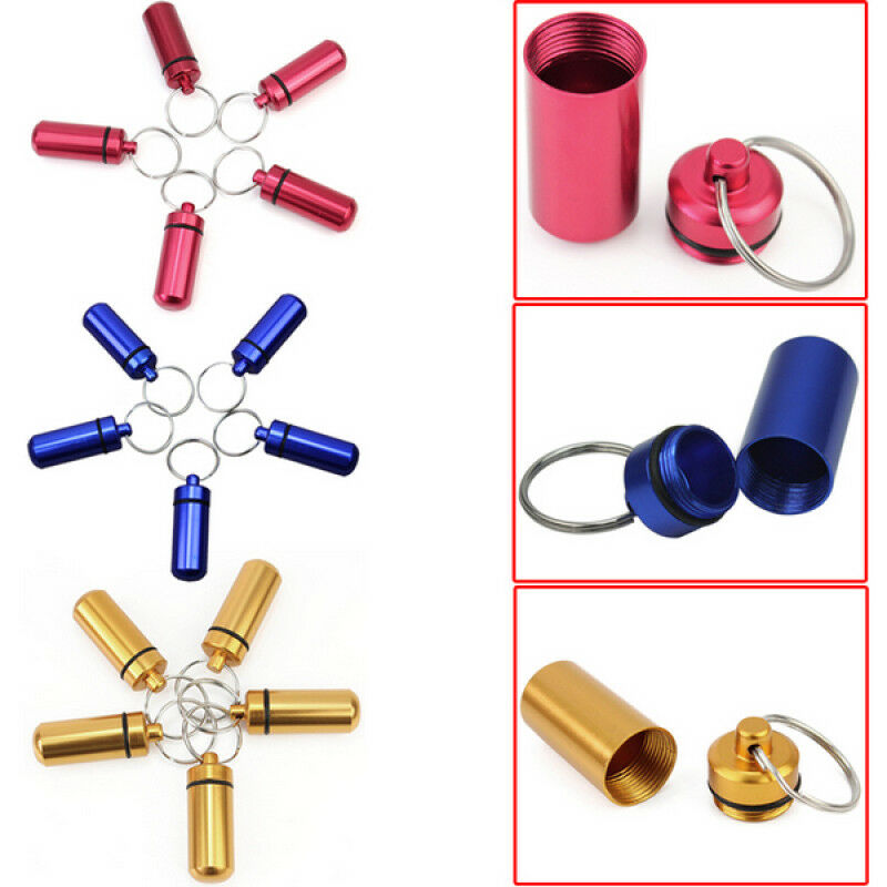 Durable 5pcs Waterproof Aluminum Medicine Pill Box Holder Keyring Container