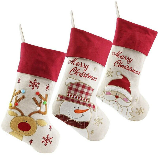 Lovely Christmas Stockings Set of 3 Santa, Snowman, Reindeer, Xmas Characte Y1H8