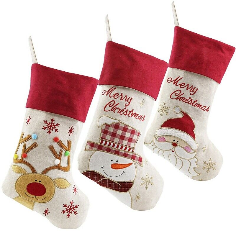 Lovely Christmas Stockings Set of 3 Santa, Snowman, Reindeer, Xmas Characte Y1H8