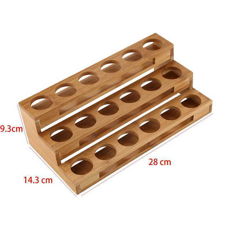 Bamboo 18 Holes Essential Oil Display Wooden Stand Rack Perfume Nail Polish S3U2