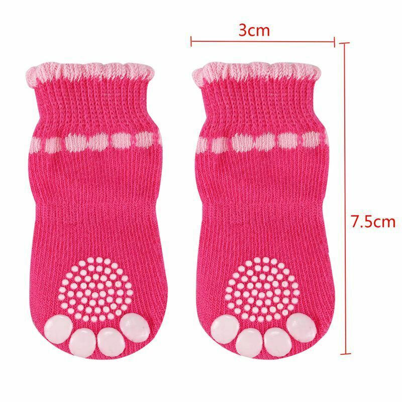 Pet Puppy Dog Bowknot Cotton Socks Anti-Slip Paw Protectors 4pcs/set M Pink Q3Q2