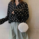 Cute Sequin Shoulder Handbags Women Small Chain Shell Crossbody Bag (White)
