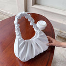 Elegant Pleated Handbag Women Leather Travel Totes Shoulder Bag (White)