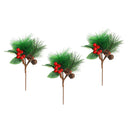3pcs Christmas Red Berry Pine Cone Picks With Holly Branches Floral Decor