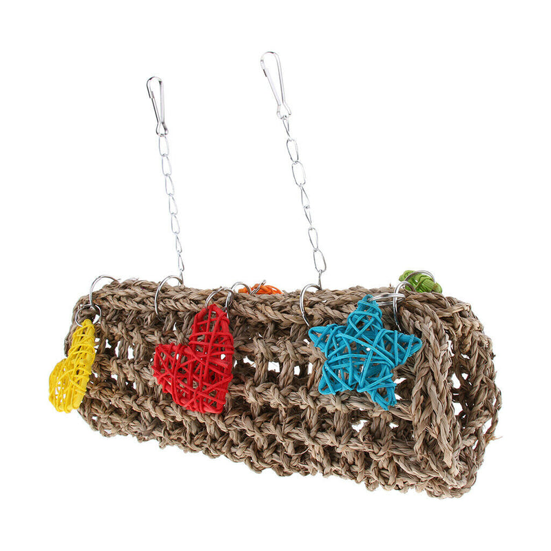 Parrot Tunnel Hammock Swing Toys Natural Straw Hamster Guinea Pig Activity Tube