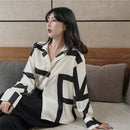 Women Chiffon Printed Blouse Retro Loose Casual Summer Top Long Sleeve Shirtsâ„–[