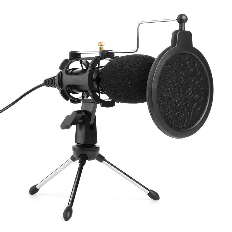 USB Microphone Wired Condenser Microphone Studio Mic with Stand Clip for PC