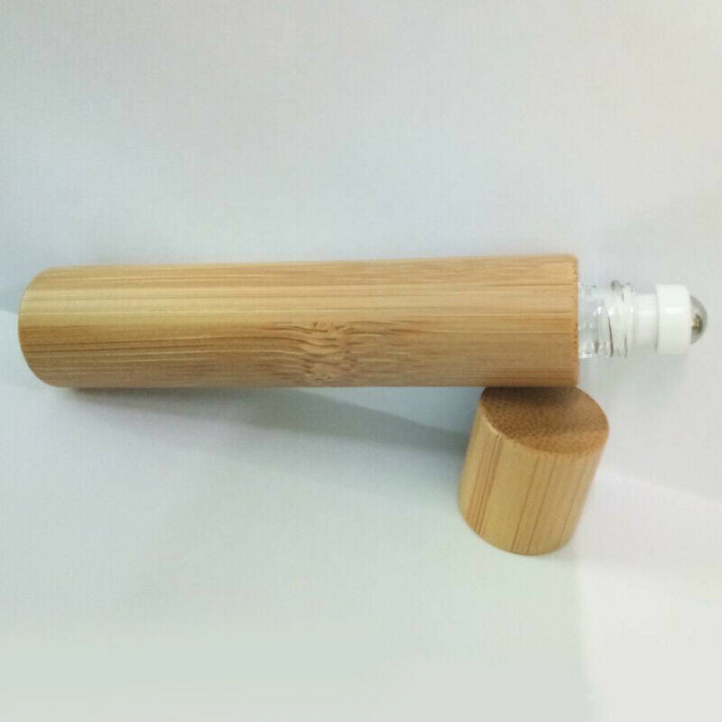 Bamboo Wood Glass Refillable Empty Essential Oil Makeup Roller Bottle Vial QVL