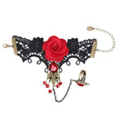 New Elegant Gothic Style Lace Red Rose Bracelet with Adjustable Finger Ring JR