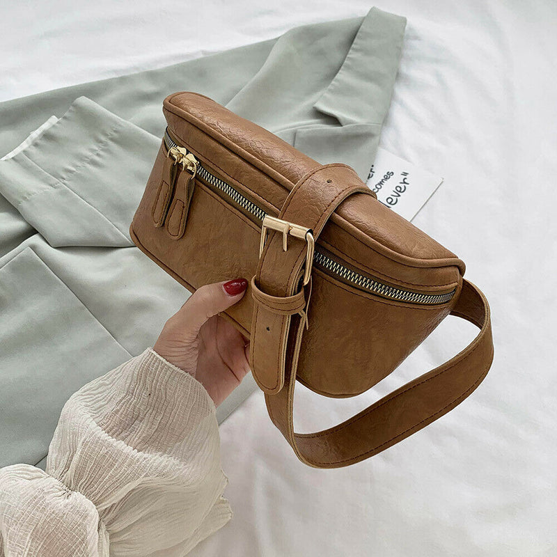 Fashion PU Shoulder Bag Women Pure Fanny Chest Crossbody Pack (Light Brown)