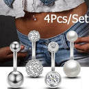 4pcs Zircon Belly Button Rings Stainless Steel Body Navel Piercing Jewelry