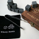 Whiskey Stones with WORDS Wooden Box Whisky Rocks Stones Square Stone Wood  J5C6