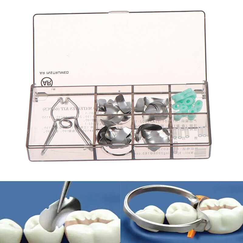 60Pcs Dental Matrix Sectional Contoured Metal Matrices Elastic Wedges SpringSEAU
