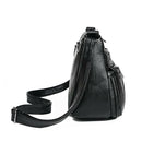 Women PU Shoulder Bag Multi-pocket Mother Solid Crossbody Handbag (Black)
