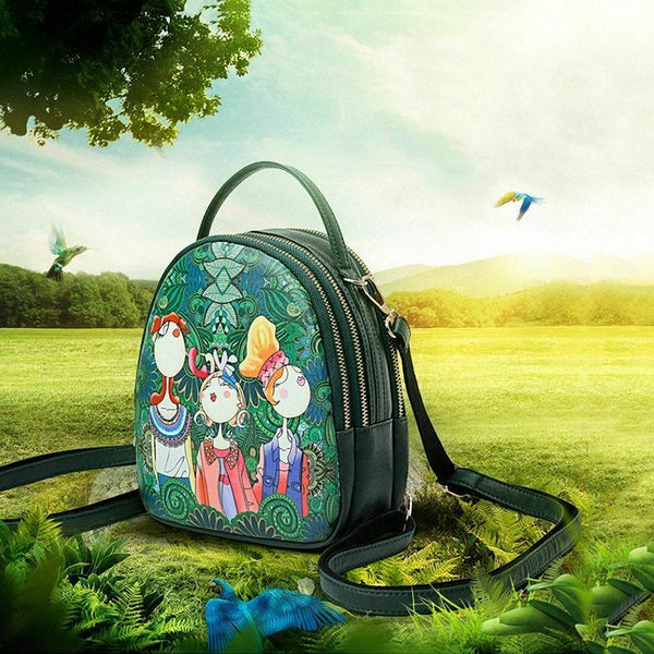 Ms. bag quilting forest girl printing green PU leather fashion trend should Z1Q6