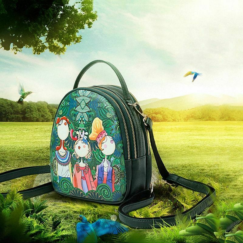 Ms. bag quilting forest girl printing green PU leather fashion trend should Z1Q6