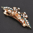 Ladies Bow Glittering Crystal Stone Decor French Hair Clip Clip Brace Blue
