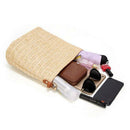 Women Summer Casual Shoulder Bow Straw Woven Bucket Crossbody Bag(Brown)