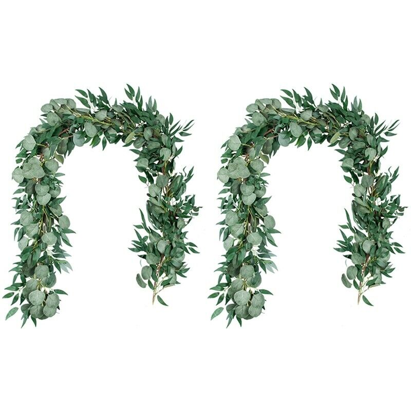 6.5-Foot Artificial Eucalyptus Garland and 6-Foot Willow Vine Branches Leaf E5G2