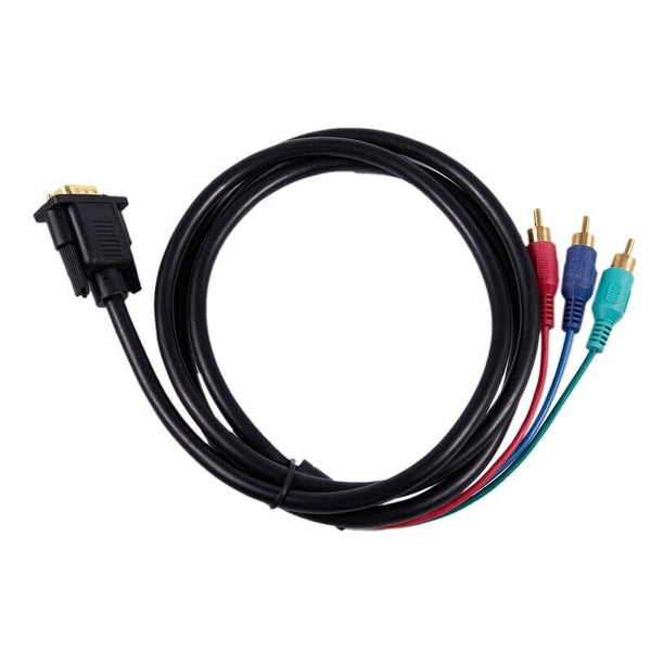 1.5M 4.9Ft VGA 15 Pin Male to 3 RCA RGB Male Video Cable Adapter Black F8R1