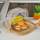 Handmade Bamboo Woven Bug Proof Wicker Food Basket with Gauze Dustproof Cover