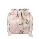 Straw Woven Bag Women Lace Embroidery Drawstring Shoulder Pouch (White)
