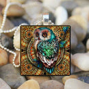 Glass Square Cabochon Necklace Pendant Owl Animal Birthday Gift Jewelry