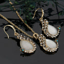 Fashion Women Peacock Opal Crystal Pendant Necklace Drop Earrings Jewelry Set.ES