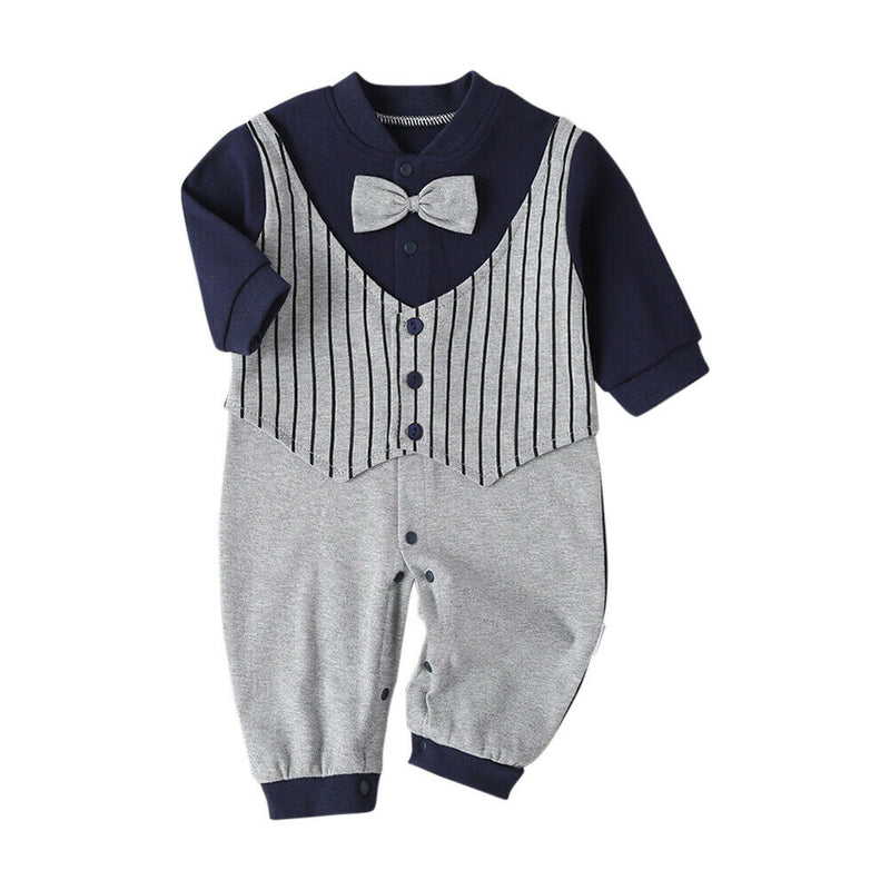 Baby Fashion Gentleman Rompers Stripe Cotton Soft Daily Jumpsuit (6-12M) A