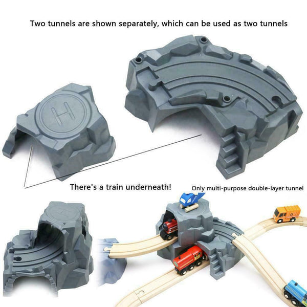 Plastic Double Tunnel Wooden Train Track Tunnel Train Railway Wood Gray Slo Z8I8