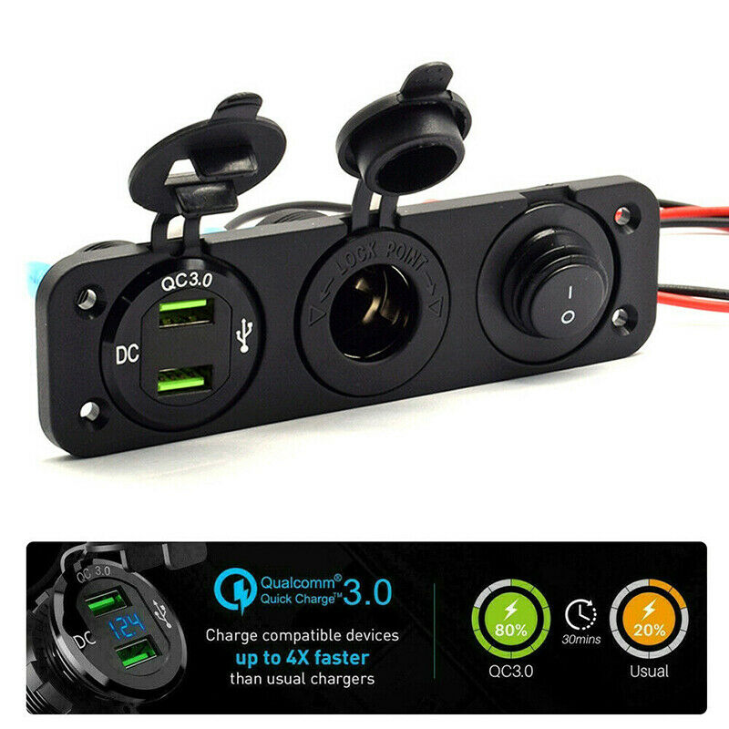 3 in 1 12V Car Cigarette Lighter Socket Splitter Dual USB Charger Power Adapter