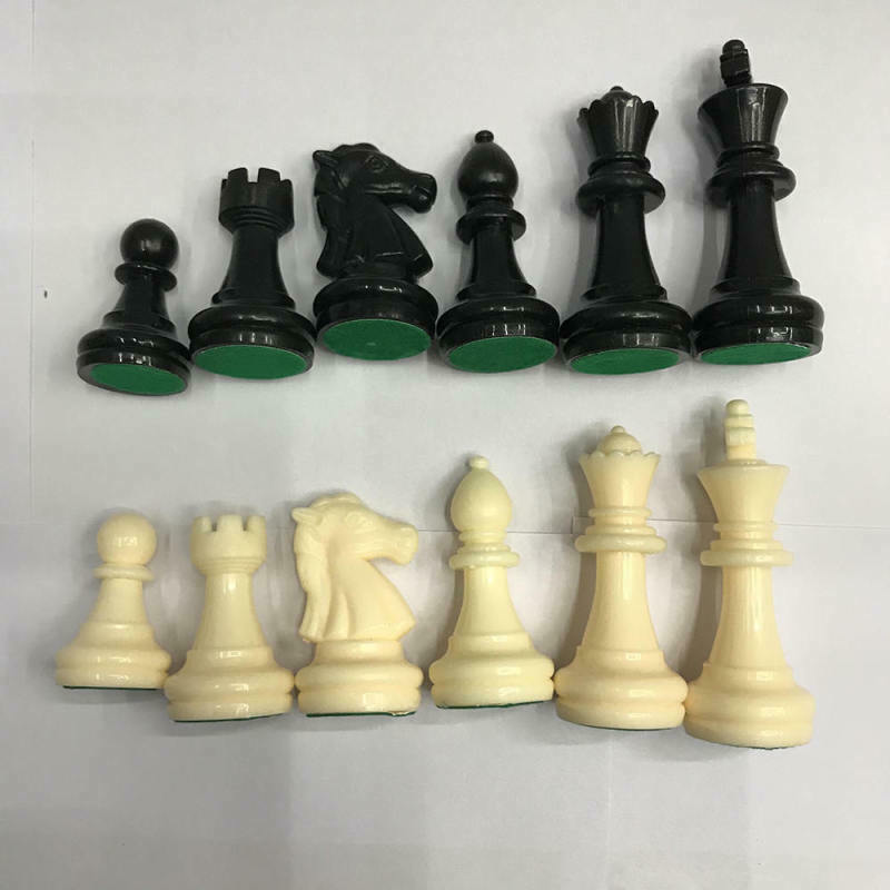 Tournament Chess Pieces Set Weighted Plastic Pieces with King Black&White New