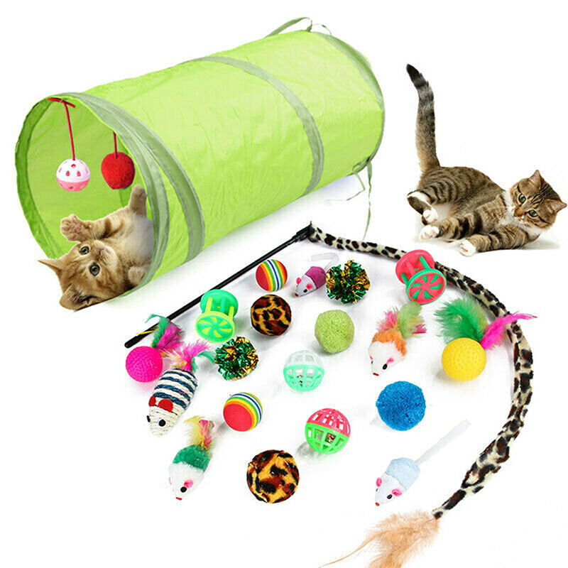 21PC Cute cat toys Pets Set Cat tunnel Folding balls Mouse feathersAT3C